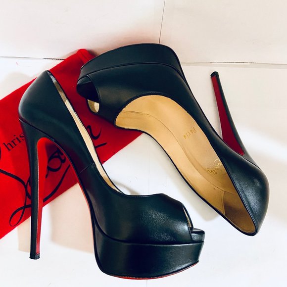 ❌SOLD❌Louboutin LADY PEEP 150 Black Leather Pump - Picture 2 of 8
